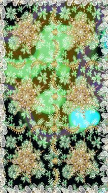 Yeşil ve nötr renklerde altın desenli altın elementler. Kusursuz klasik altın desen. Raster geleneksel oryantasyon süsü.