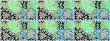 Damask arkaplanı. Altın çiçekli, pürüzsüz desen. Tarafsız ve mavi renklerdeki altın element. Barok tarzında altın çiçekli süs..