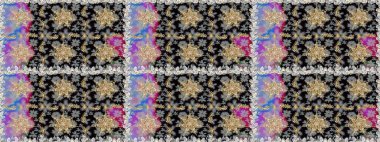 Gri ve siyah renklerde altın element. Doğu tarzı element. Altın desenli çiçek dekoru. Davetiyeler, kartlar, web sayfası için Raster illüstrasyon. Çizgi sanatı tasarım şablonu için sınırsız sınır.