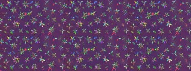 Üst manzara, yumuşak stil. Sevgililer günü ve tebrik kartı konsepti için şık bir davetiye. Çiçek kompozisyonu, el boyası, hassas şablon. Mor ve menekşe renkleri üzerindeki manzara deseni.