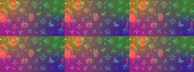 Çiçek desenli raster, mor ve yeşil çizgi grafik desenli soyut raster arkaplan. Modern stil dokusu.