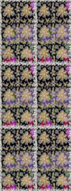 Altın şablon. Kart, duvar kağıdı, ambalaj ve tekstil için klasik tasarım. Kusursuz desenli altın elementler. Gri ve siyah renklerin kraliyet retrosu. Klasik çiçek dokusu. Raster illüstrasyonu.