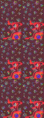 Düz Çiçek Elementleri Tasarımı. Raster illüstrasyonu. Kahverengi ve kırmızı renkte çiçekler. Renkli Bahar Teması eskiz kalıbı. Çiçekli çiçek deseni, suluboya..