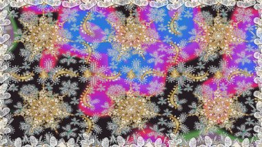 Raster illüstrasyonu. Gri ve nötr renklerde, altın elementlerle klasik, pürüzsüz desen.