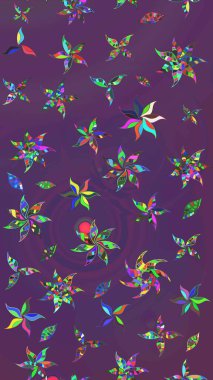 Raster - stok. Eskiz arkaplan modeli. Yapraklı çiçekler ve mor ve mor renkli papatya çiçekleri..