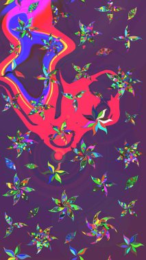 Raster illüstrasyonundaki çiçek desenli çizim. Mor ve mor renkte çiçekler.