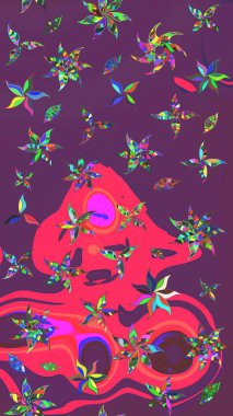 Düz Çiçek Elementleri Tasarımı. Renkli Bahar Teması eskiz kalıbı. Raster illüstrasyonundaki çiçek desenli çizim. Süslü kumaş deseni.