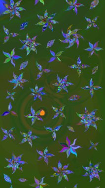 Suluboya çizim kalıbı. Çiçek izi. Suluboya tarzında yeşil ve mavi renkte çiçekler.