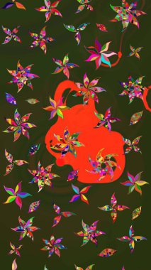 Düz Çiçek Elementleri Tasarımı. Modaya uygun kumaş deseni. Sevimli çiçek raster deseni. Renkli Yaz Teması çizim şablonu.