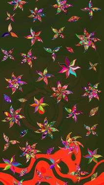 Nazik, narin çiçek arkaplanı. Yeşil ve gri renkli çiçekler. Raster çiçek desenli ve çiçekli..