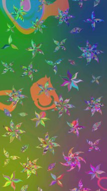 Manzaralı çiçek deseni. Sevgililer günü ve tebrik kartı konsepti için şık bir davetiye. Üst manzara, yumuşak yeşil ve mavi renkli. Çiçek kompozisyonu, el boyası, hassas şablon..