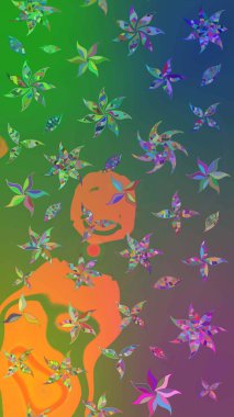 Renkli Bahar Teması eskiz kalıbı. Düz Çiçek Elementleri Tasarımı. Parlak arkaplan eskiz desenli çiçekli fantezi tasarımı.