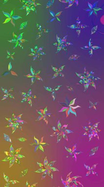 Raster illüstrasyonu. Mor ve yeşil renklere karalamalar çizilmiş çiçek deseni.