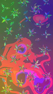 Çiçekli eskiz deseni. Yeşil ve mor renkli çiçekler. Suluboya çizimi. El çizimi.