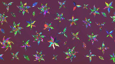 Raster illüstrasyonundaki çiçek desenli çizim. Kahverengi ve mor renkli çiçekler. Renkli Yaz Temalı eskiz kalıbı. Düz Çiçek Elementleri Tasarımı.