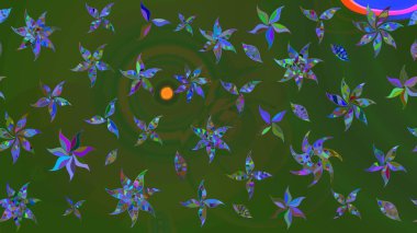 Raster suluboya çiçek deseni, narin çiçekler, yeşil ve mavi çiçekler, tebrik kartı şablonu. Güzel kumaş deseni.