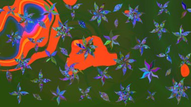 On green and orange colors. Raster illustration. Sketch Floral Pattern in Raster illustration. Beautiful fabric pattern.