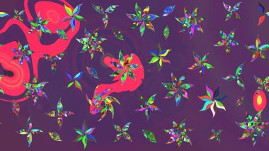 Mor ve mor renkte bahar çiçekleri. Raster illüstrasyonu. Raster çiçek desenli ve çiçekli..