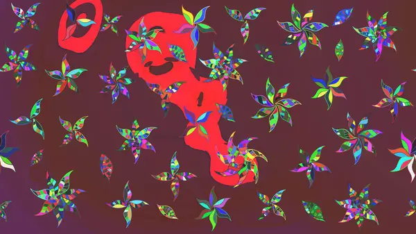 Raster illüstrasyonu. Çizim çiçek deseni duvar kâğıdı olarak kullanılabilir. Kahverengi ve kırmızı renkte çiçekler.