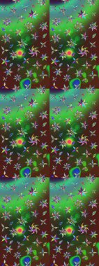 Tekstil için suluboya eskiz deseni. El çizimi çiçek çizimi deseni (fayans). Şirin çiçekleri, desenleri, yeşil ve kahverengi renkleri olan renkli çizim deseni.