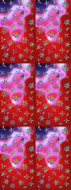 Kırmızı ve pembe renkli bitkilerden oluşan parlak çiçekli çizim deseni.