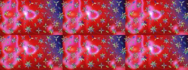 Tropik çiçek desenleri. Kırmızı ve pembe renkte çiçekler. Raster illüstrasyonu.