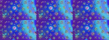 Raster illüstrasyonundaki çiçek desenli çizim. Düz Çiçek Elementleri Tasarımı. Mavi ve mor renkli çiçekler. Renkli Yaz Teması çizim şablonu.