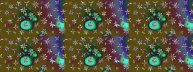 Çiçek duvar kâğıdı. Yeşil ve kahverengi renkli şirin tekstil tarzında. Çiçek arkaplan. Raster illüstrasyonu. Renkli çizim deseni.