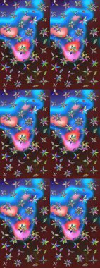 Çiçekli el çizimi çizimi deseni. Modern gelişim mavi ve mor raster arka plan duvar kâğıdı resimleme klasik çizgili iz sürme desenli çiçekler, çiçekli süsler.