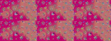 Çizim çiçek deseni duvar kâğıdı olarak kullanılabilir. Pembe ve morumsu renkte çiçekler. Raster illüstrasyonu.