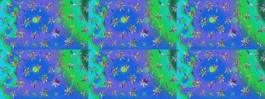 Klasik tropikal doğal elementlerin suluboya seti. Egzotik çiçekler, mavi ve yeşil renkler üzerine botanik ve parlak klasik doğa. Raster illüstrasyonu.