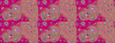 Raster illüstrasyonundaki çiçek desenli çizim. Suluboya tarzında pembe ve morumsu renkte çiçekler.