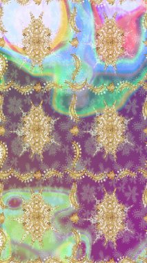 Çiçek süsü kumaş deseni, cam, çiçek desenli altın elementli, nötr renklerde metal. Klasik Raster altın eskiz modeli..