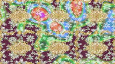 Altın şablonu çiz. Raster altın çiçek süsü brokar kumaş ve cam desenli. Tarafsız renkler ve altın elementler. Çiçek desenli altın metal..