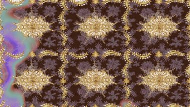 Kahverengi renklerde altın elementlerle Raster eskiz deseni. Tasarım için Damask çizim deseni.