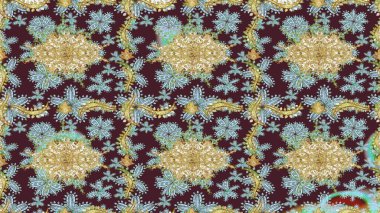 Geleneksel raster ve altın desen. Klasik oryantal desen mor renkten üstündür. Damask taslak süsü.