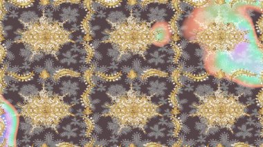 Kahverengi renklerde altın çiçekli eskiz deseni. Raster geometrik arka plan. Senin tasarımın için, duvar kağıdı. Altın renkli çizim çizimi.