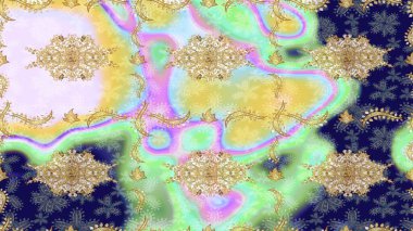 Doğulu stil, altın elementlerle altın rengi nötr renkte arabesk yapar. Kıvrımlı çizimler. Raster altın desen.