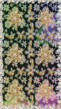 Raster geometrik arka plan. Altın rengi, kusursuz çizim. Gri renklerde, altın çiçekli altın desenler. Senin tasarımın için, duvar kağıdı..