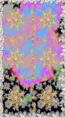 Gri renkli ve altın elementli geleneksel altın sarısı desen. Barok tarzında kusursuz bir doğulu süsü..