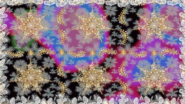 Damask kusursuz yinelenen arkaplan. Barok tarzında altın çiçekli süs. Doku arka planında altın duvar kâğıdı. Gri renklerdeki altın element.