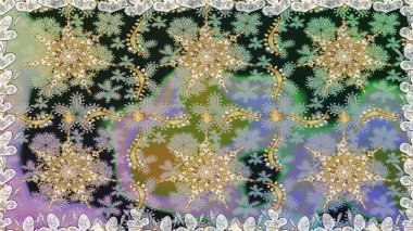 Raster illüstrasyonu. Raster altın desen. Altın elementli gri renkler. Doğu tarzı arabesk. Kusursuz altın desenli bukleler..