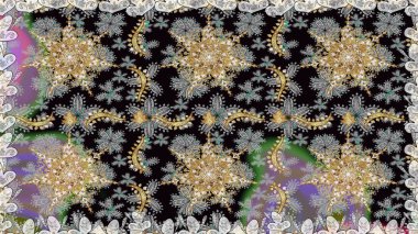 2019 Noel 'i, kar tanesi, yeni yıl. Gri renklerde ve altın elementlerle klasik, pürüzsüz desen.