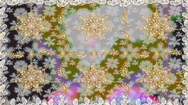 Barok tarzında kusursuz bir doğulu süsü. Gri renkli ve altın elementli geleneksel klasik altın sarısı desen.