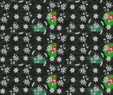 Raster suluboya çiçek deseni, narin çiçekler, gri ve siyah çiçekler, tebrik kartı şablonu. Güzel kumaş deseni.