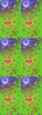 Modern yeşil ve menekşe arkaplan duvar kâğıdı çizgileri, desenli desenli desenli çiçekler, çiçekli süsler. Çiçekli el çizimi çizimi deseni.