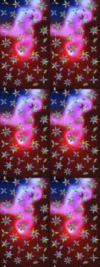 Kahverengi ve kırmızı renklerde bahar çiçekleri. Raster illüstrasyonu. Çiçek ve yapraklı karalama şeklinde Raster çiçek deseni.