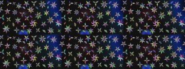 Düz Çiçek Elementleri Tasarımı. Raster illüstrasyonu. Renkli Bahar Teması eskiz kalıbı. Çiçek desenli çizim. Güzel kumaş deseni. Asya tekstil tarzında.