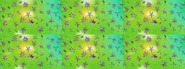 Sevimli çiçek raster deseni. Modaya uygun kumaş deseni. Renkli Yaz Temalı eskiz kalıbı. Düz Çiçek Elementleri Tasarımı.