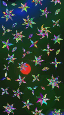 Mavi ve yeşil renkli Asya tekstili. Raster illüstrasyonu. Suluboya çiçekli çiçek deseni.